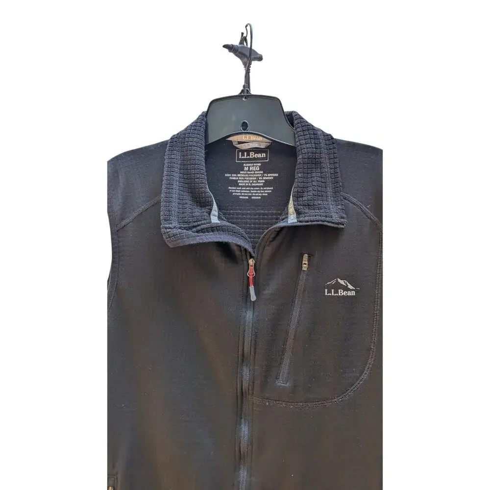 LL Bean Men's Medium Polartec Vest Black Full Zip Outdoor Hiking Trail